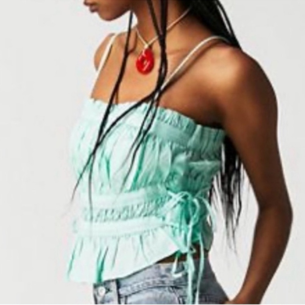 Free People Gabby Tube Top Harbor Green Turquoise Blue Medium